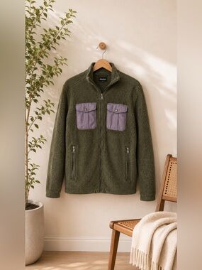 Marmot Halsey Jacket Coolmax Wool Blend Full Zip Olive Green Mens M Gorpcore